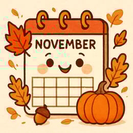 cartoon like smiling calendar decorated for the fall season